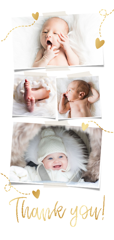 Geburtskarten - Danksagung Geburt eigene Fotos Herzen Gold