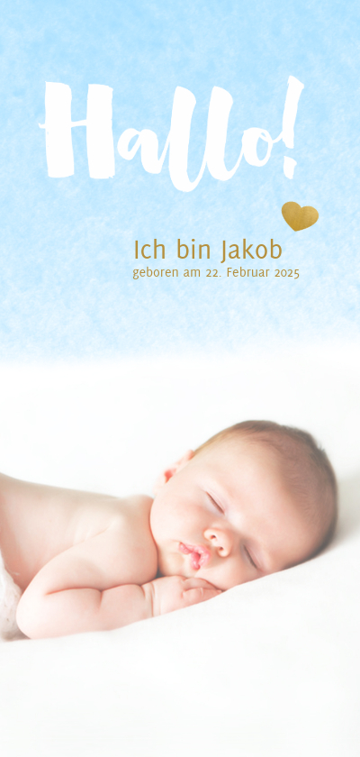 Geburtskarten - Danksagung Geburt eigenes Foto Aquarell blau
