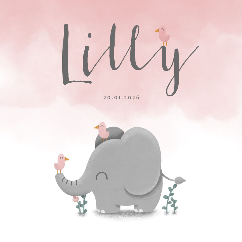 Geburtskarten - Danksagung Geburt Elefant rosa Foto innen