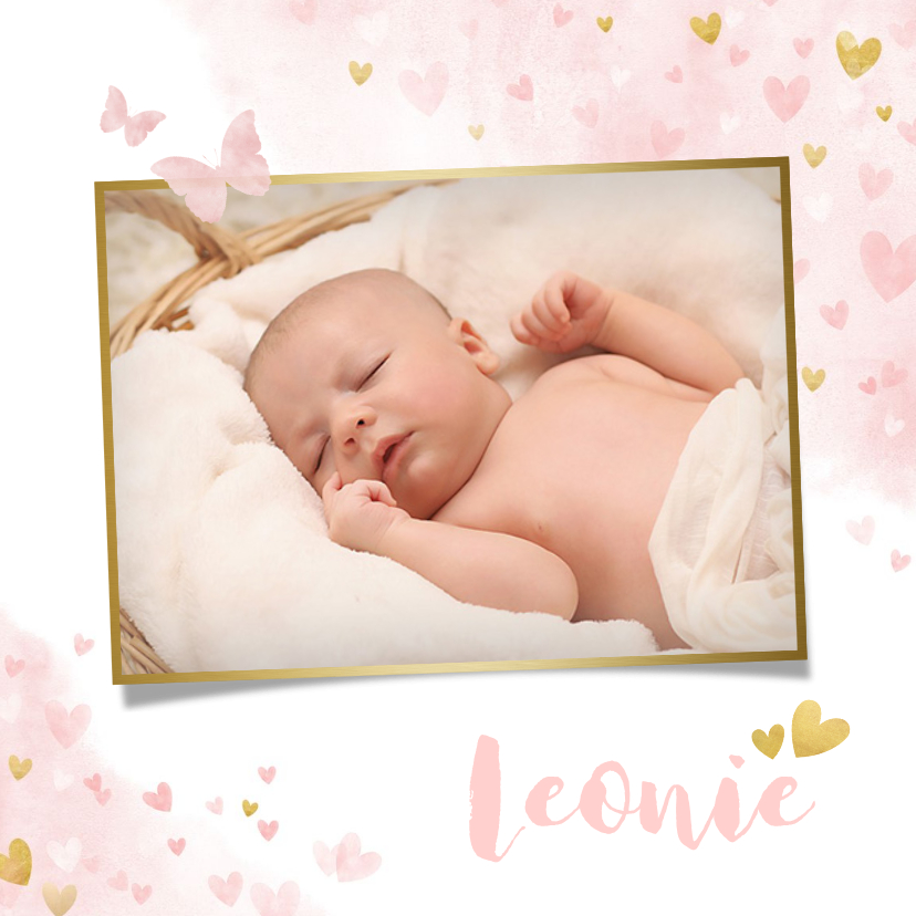 Danksagung Geburt Foto Herzchen auf Wasserfarbe - Geburtskarten Geburtskarten - Danksagung Geburt Foto Herzchen auf Wasserfarbe