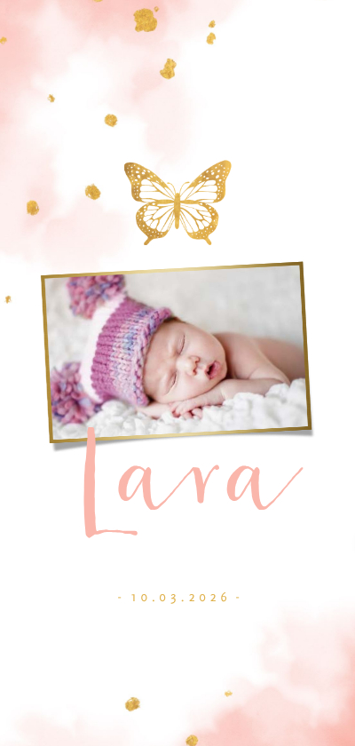 Geburtskarten - Danksagung Geburt Foto Schmetterling Goldoptik
