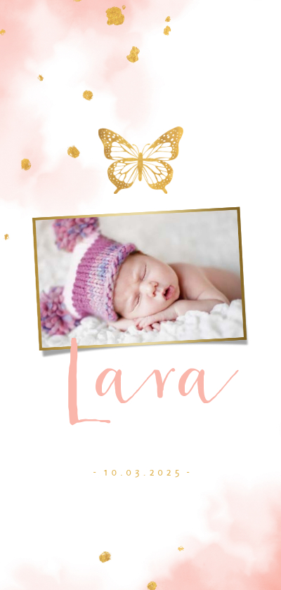 Geburtskarten - Danksagung Geburt Foto Schmetterling Goldoptik