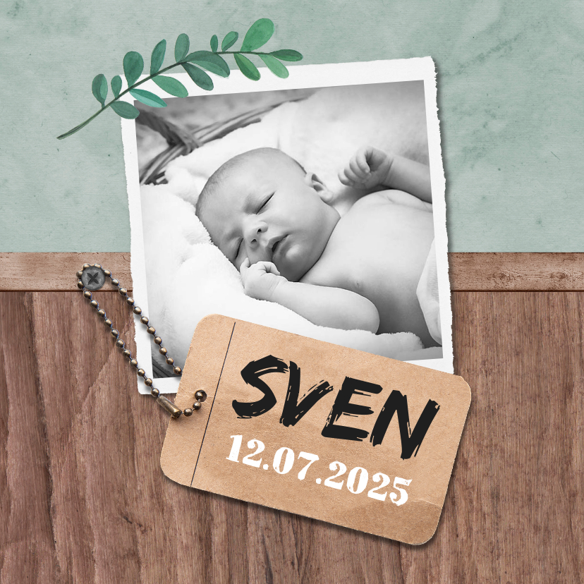 Geburtskarten - Danksagung Geburt Foto und Anhänger Holzlook