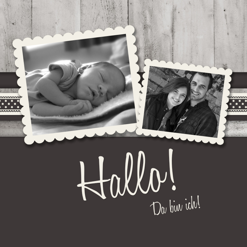 Danksagung Geburt Fotos Holz in Schwarzweiß-Look - Geburtskarten Geburtskarten - Danksagung Geburt Fotos Holz in Schwarzweiß-Look