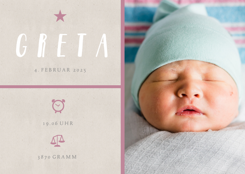Geburtskarten - Danksagung Geburt grafisch rosé eigenes Foto