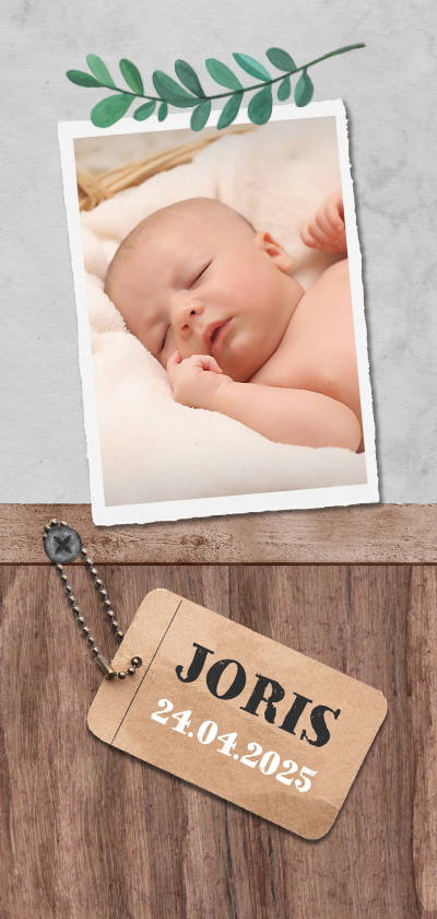 Geburtskarten - Danksagung Geburt Holzlook Foto & Anhängeraufdruck