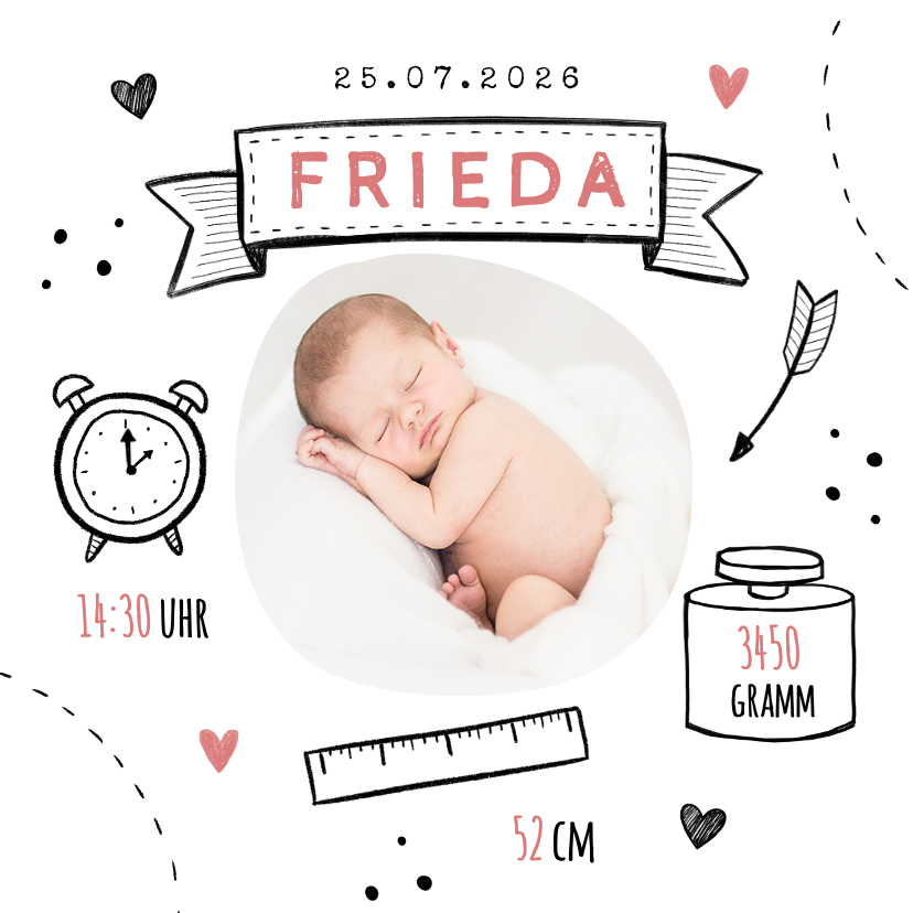 Danksagung Geburt Mädchen Fotos & Doodles - Geburtskarten Geburtskarten - Danksagung Geburt Mädchen Fotos & Doodles