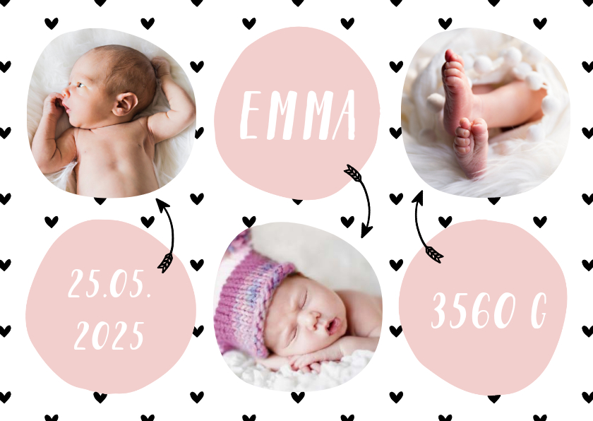 Geburtskarten - Danksagung Geburt rosa Kreise Fotocollage
