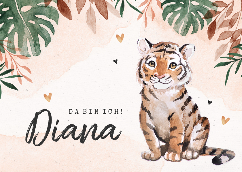 Danksagung Geburt Tiger botanisch rosa Foto innen - Geburtskarten Geburtskarten - Danksagung Geburt Tiger botanisch rosa Foto innen