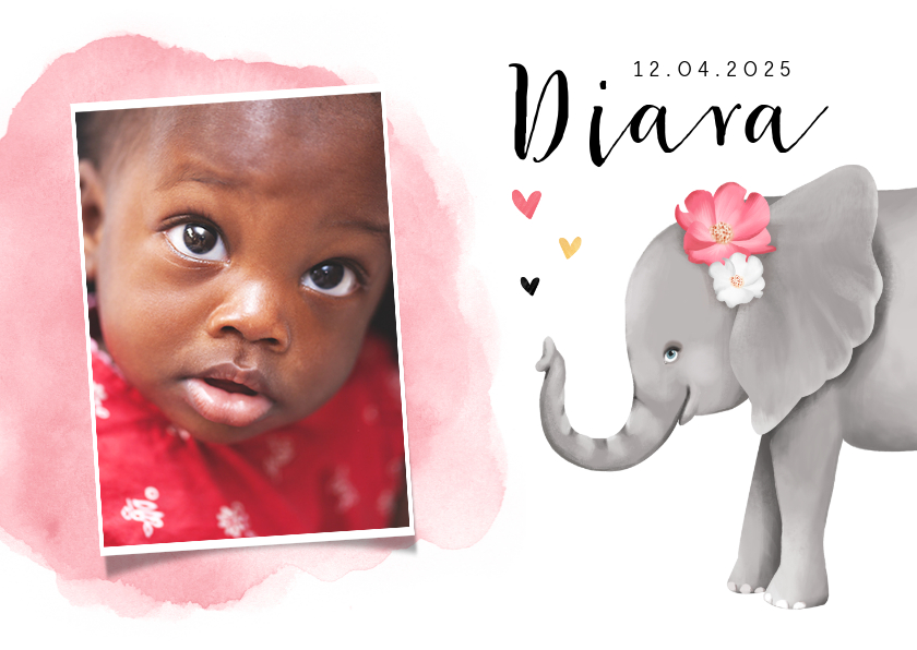 Geburtskarten - Danksagung zur Adoption Foto & Elefant rosa