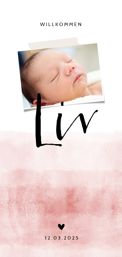 Geburtskarten - Danksagung zur Geburt Foto auf Aquarell rosa