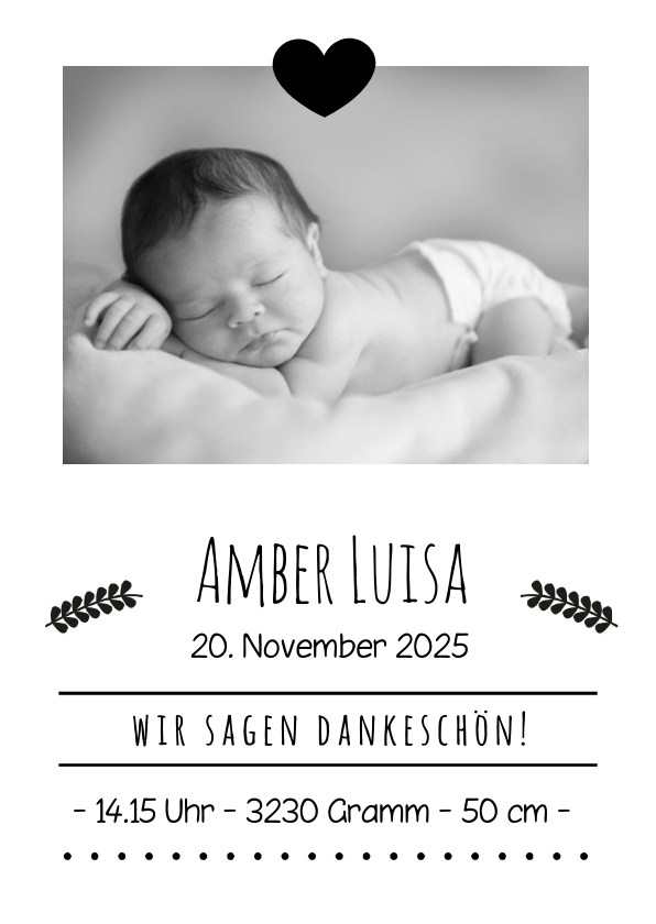 Geburtskarten - Danksagung zur Geburt Foto Schwarzweiß-Look