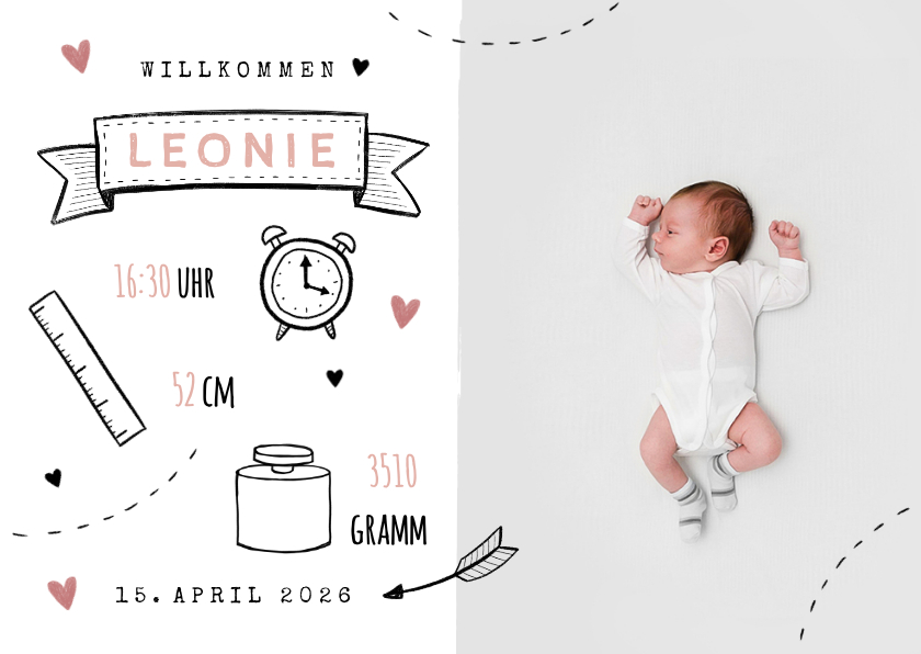 Geburtskarten - Danksagung zur Geburt Foto und Doodles rosa