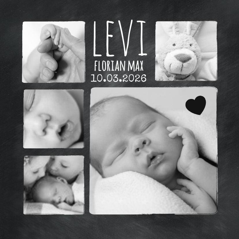 Geburtskarten - Danksagung zur Geburt Fotocollage auf Kreidetafel