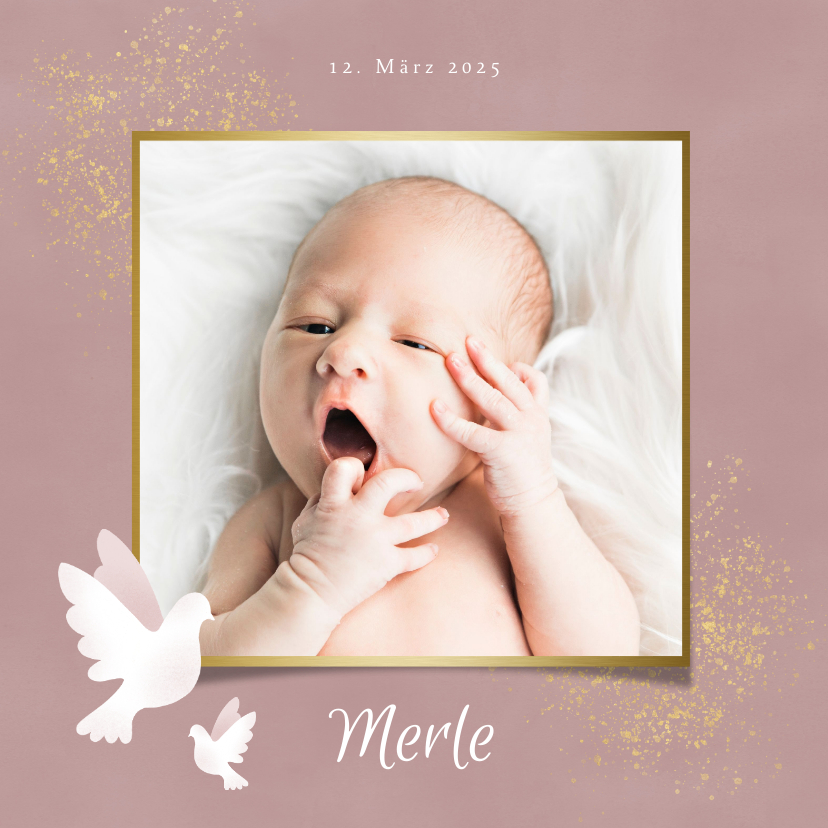 Geburtskarten - Danksagung zur Geburt Fotos mit Tauben rosé