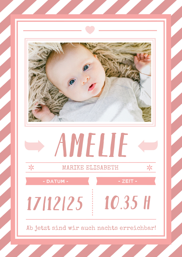 Geburtskarten - Danksagung zur Geburt Poster grafisch rosa mit Foto 