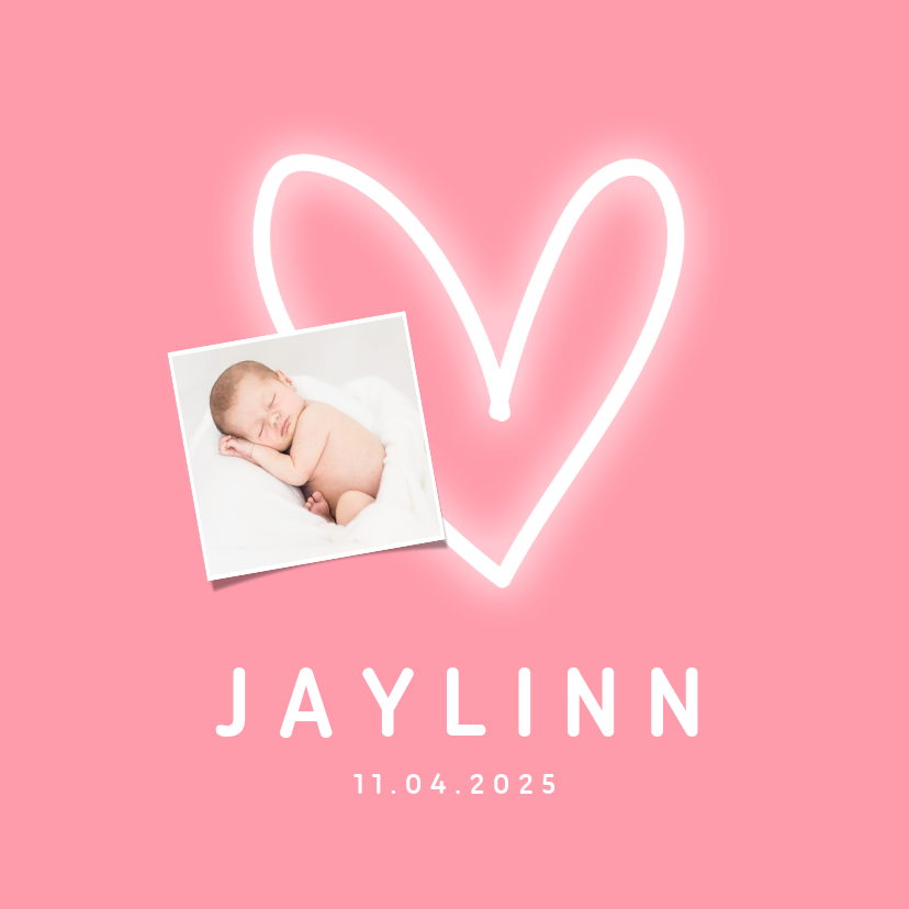 Geburtskarten - Danksagung zur Geburt rosa mit Fotos und Herz