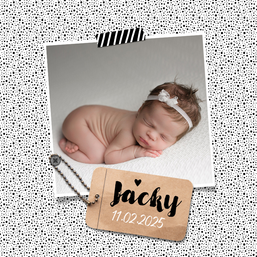 Geburtskarten - Danksagung zur Geburt schwarzweiß Foto & Etikett