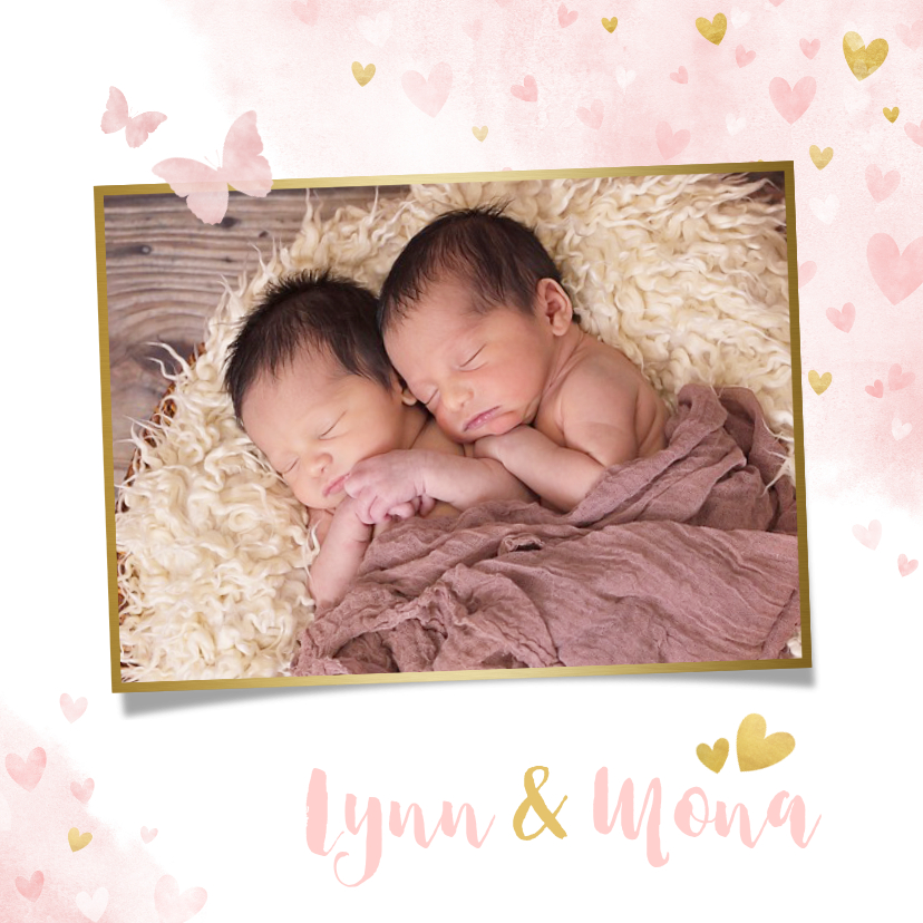 Geburtskarten - Danksagung zur Geburt von Zwillingsschwestern Foto & Herzen