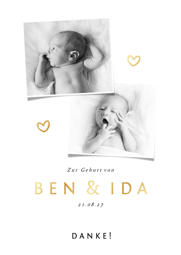 Geburtskarten - Danksagung zur Geburt Zwilling Fotos und Herzen