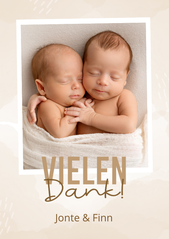 Geburtskarten - Dezente Fotokarte Zwillingsgeburt in Beige