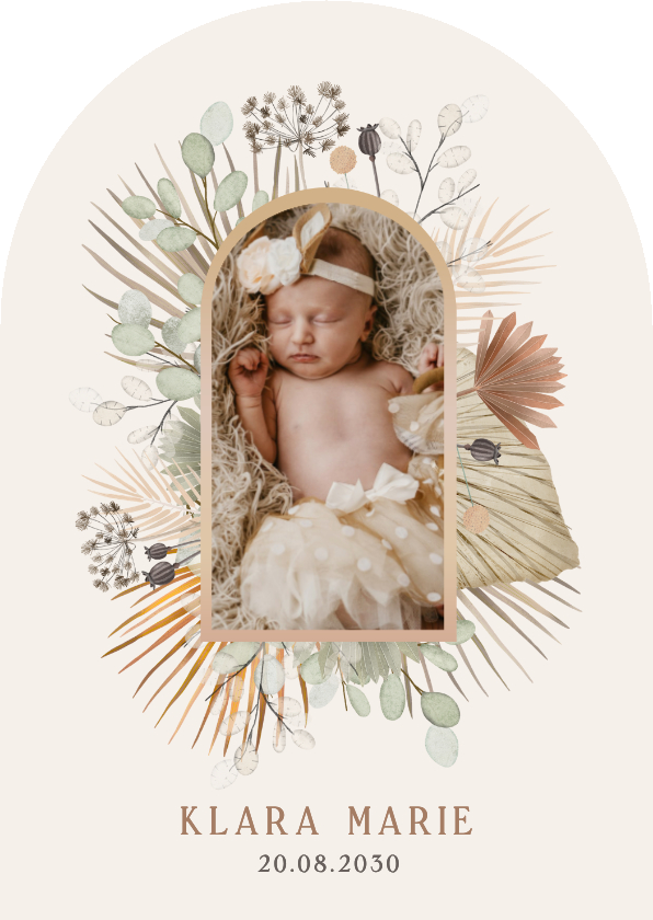 Foto-Geburtskarte Bogenform Blumengesteck Bogen - Geburtskarten Geburtskarten - Foto-Geburtskarte Bogenform Blumengesteck Bogen