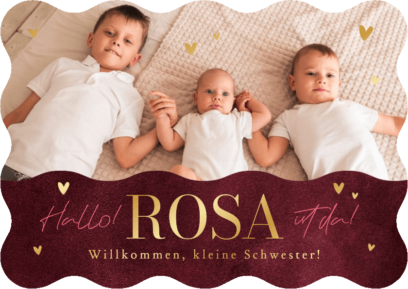 Geburtskarten - Foto-Geburtskarte Wellenlinien & Goldschrift