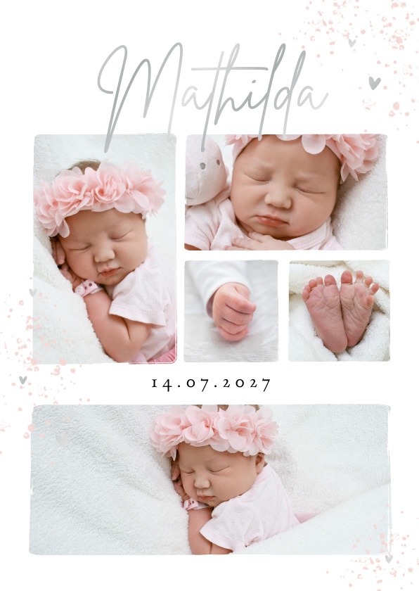 Geburtskarten - Fotocollage Dankeskarte Geburt kleine Herzchen