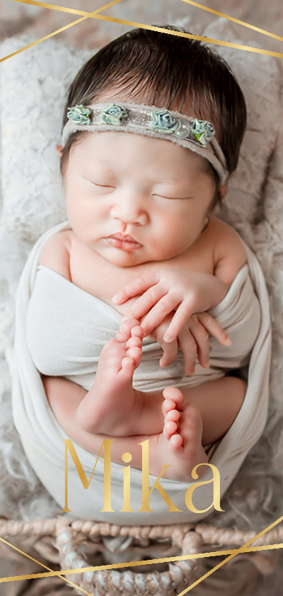 Geburtskarten - Fotokarte Adoption / Geburt Golddruck Linienspiel 
