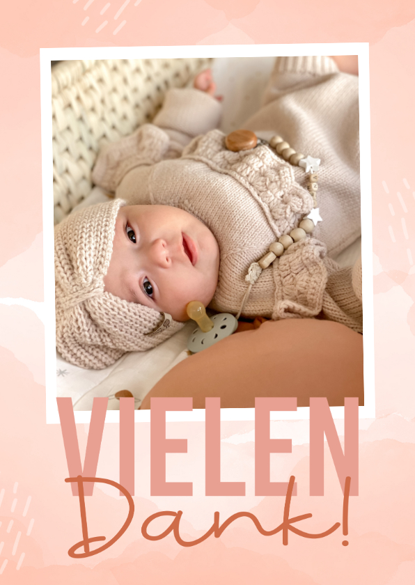 Geburtskarten - Fotokarte Danksagung zur Geburt rosa Aquarell