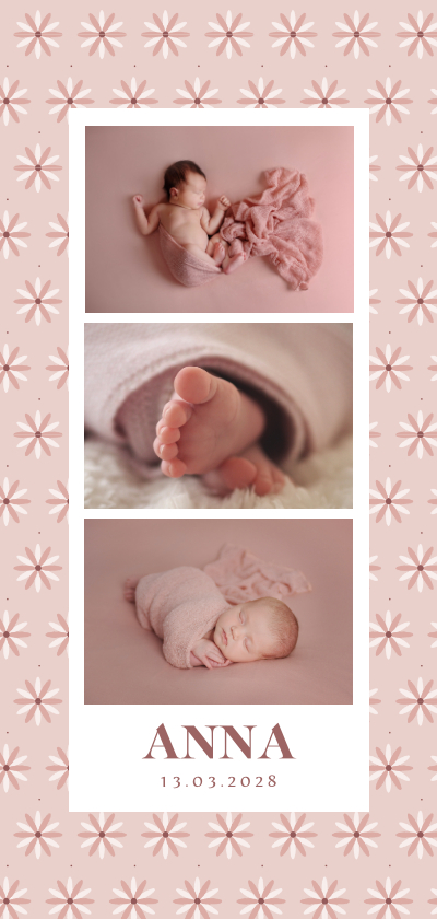 Geburtskarten - Fotokarte Danksagung zur Geburt rosa & weiße Blümchen