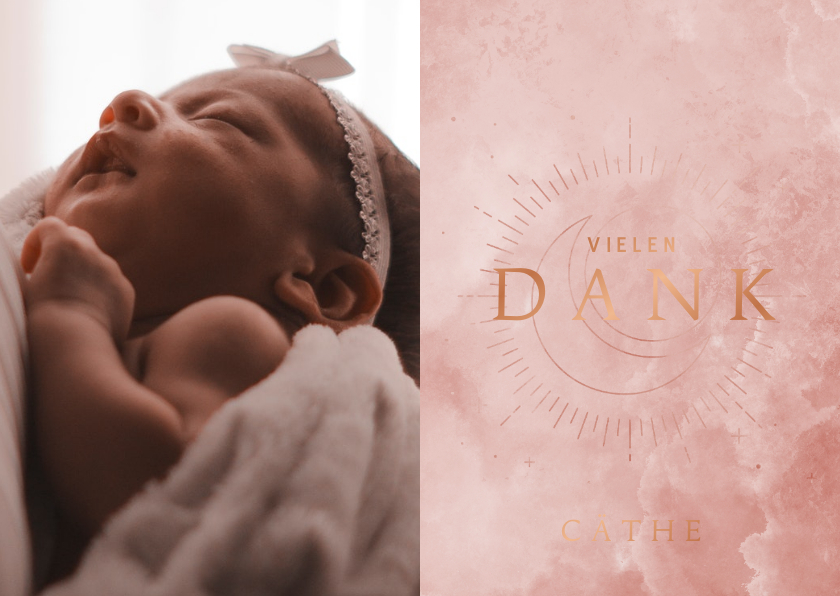 Geburtskarten - Fotokarte Geburt Mond & Sonne rosa