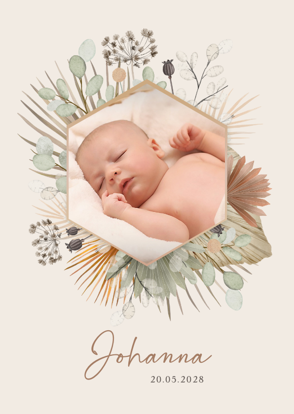 Geburtskarten - Fotokarte Geburt Trockenblumen