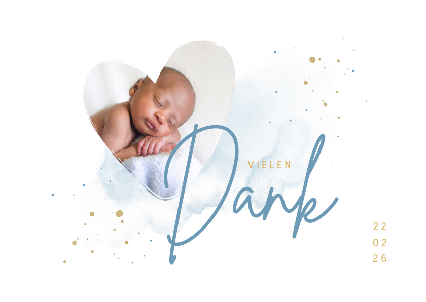 Geburtskarten - Geburt Danksagung Herz mit Foto hellbau