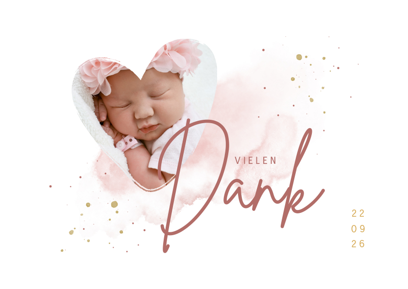 Geburtskarten - Geburt Danksagung Herz mit Foto rosa