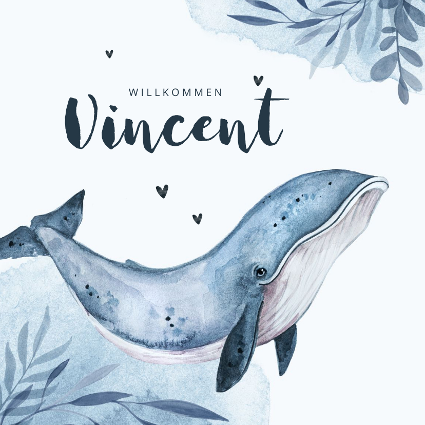 Geburtskarten - Geburtskarte Blauwal Aquarelloptik blau