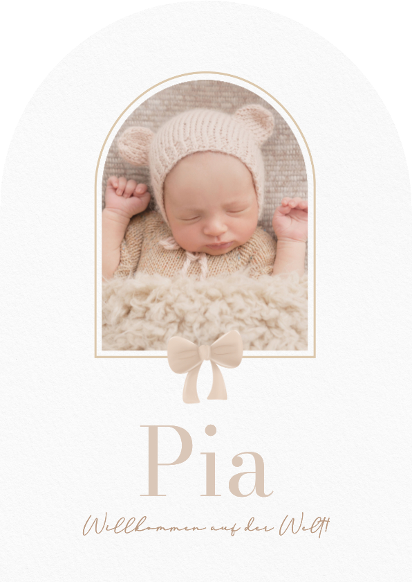 Geburtskarten - Geburtskarte Bogenform Foto Bogenfenster Schleife