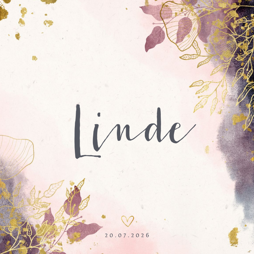 Geburtskarten - Geburtskarte botanisch Aquarelloptik rosé