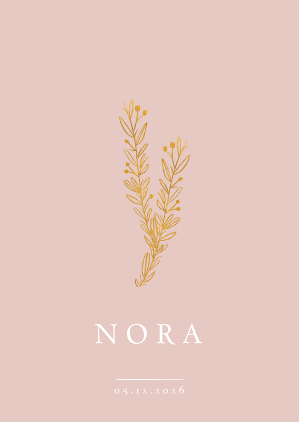 Geburtskarte botanisch goldener Zweig und Foto innen - Geburtskarten Geburtskarten - Geburtskarte botanisch goldener Zweig und Foto innen