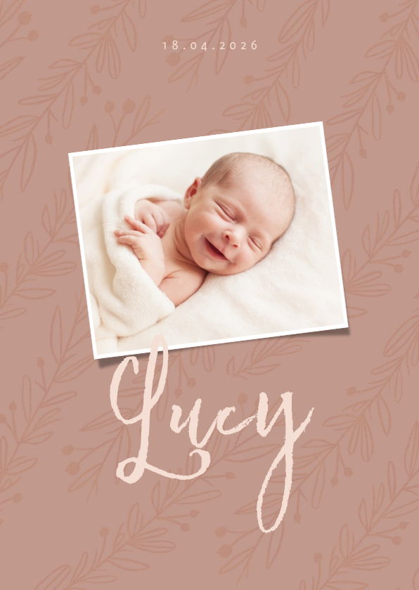 Geburtskarten - Geburtskarte eigenes Foto altrosa Zweige