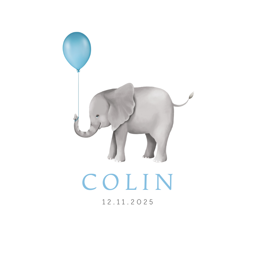 Geburtskarten - Geburtskarte Elefant mit Luftballon blau Foto innen