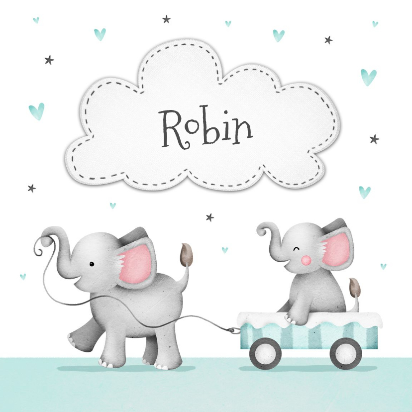 Geburtskarten - Geburtskarte Elefanten kleiner Bruder in Wagen