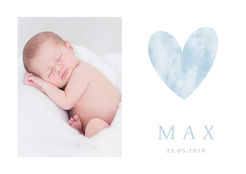 Geburtskarten - Geburtskarte Foto blaues Herz Aquarell