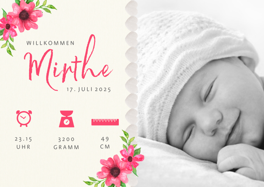 Geburtskarten - Geburtskarte Foto, Blumen & Symbole