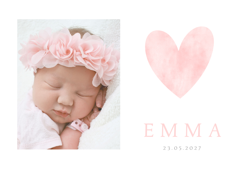 Geburtskarten - Geburtskarte Foto rosa Herz Aquarell