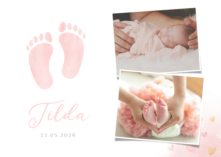 Geburtskarten - Geburtskarte Fotos & rosa Fußspuren