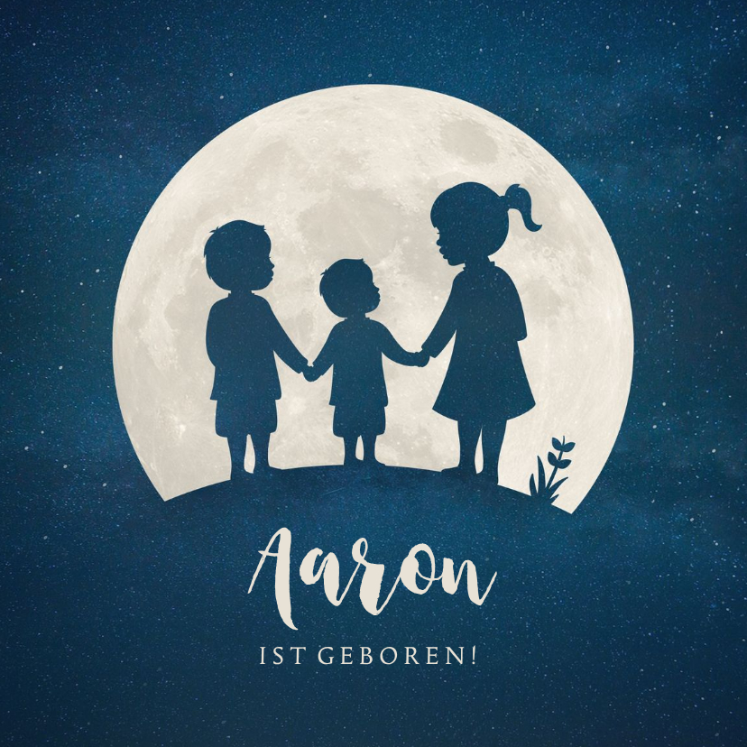 Geburtskarten - Geburtskarte Geschwister mit 3. Kind Junge Silhouette