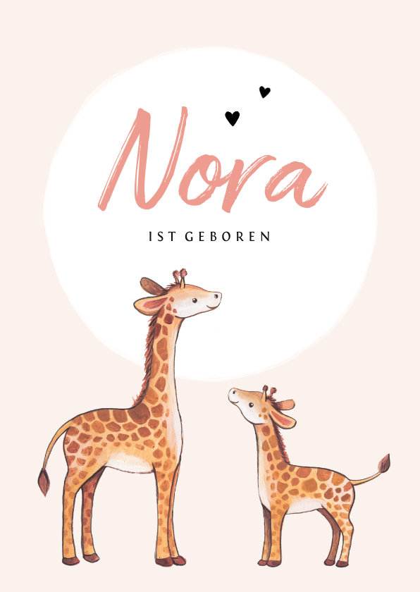 Geburtskarte Giraffen-Geschwister rosé Foto innen - Geburtskarten Geburtskarten - Geburtskarte Giraffen-Geschwister rosé Foto innen