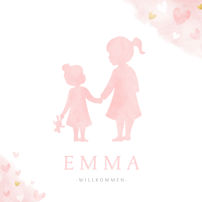 Geburtskarten - Geburtskarte Große Schwester kleine Schwester Herzen