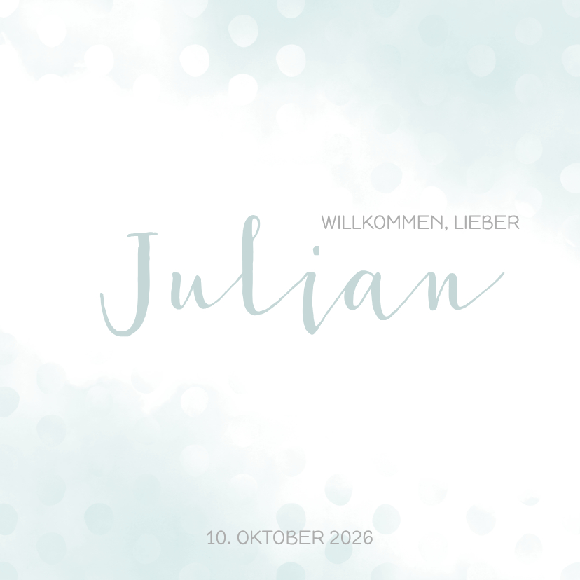 Geburtskarten - Geburtskarte hellblau Wasserfarbe und Punkte
